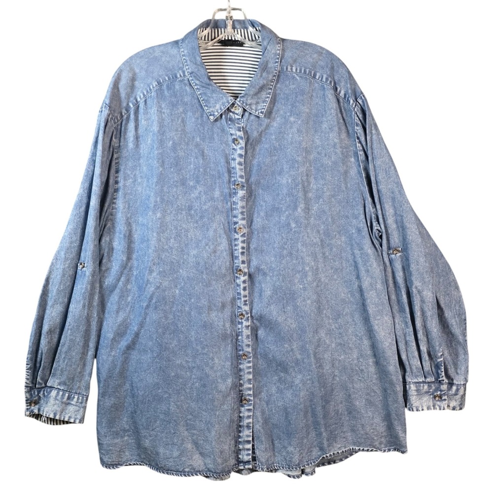 Jane + Delancey Women Blue Acid Wash Button Down Denim Shirt 2X Lyocell - Picture 3 of 9